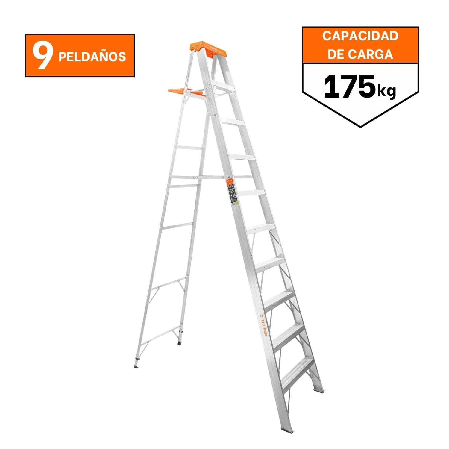 Escalera Tijera 9 Peldaños Capacidad De Carga 175 Kg Truper
