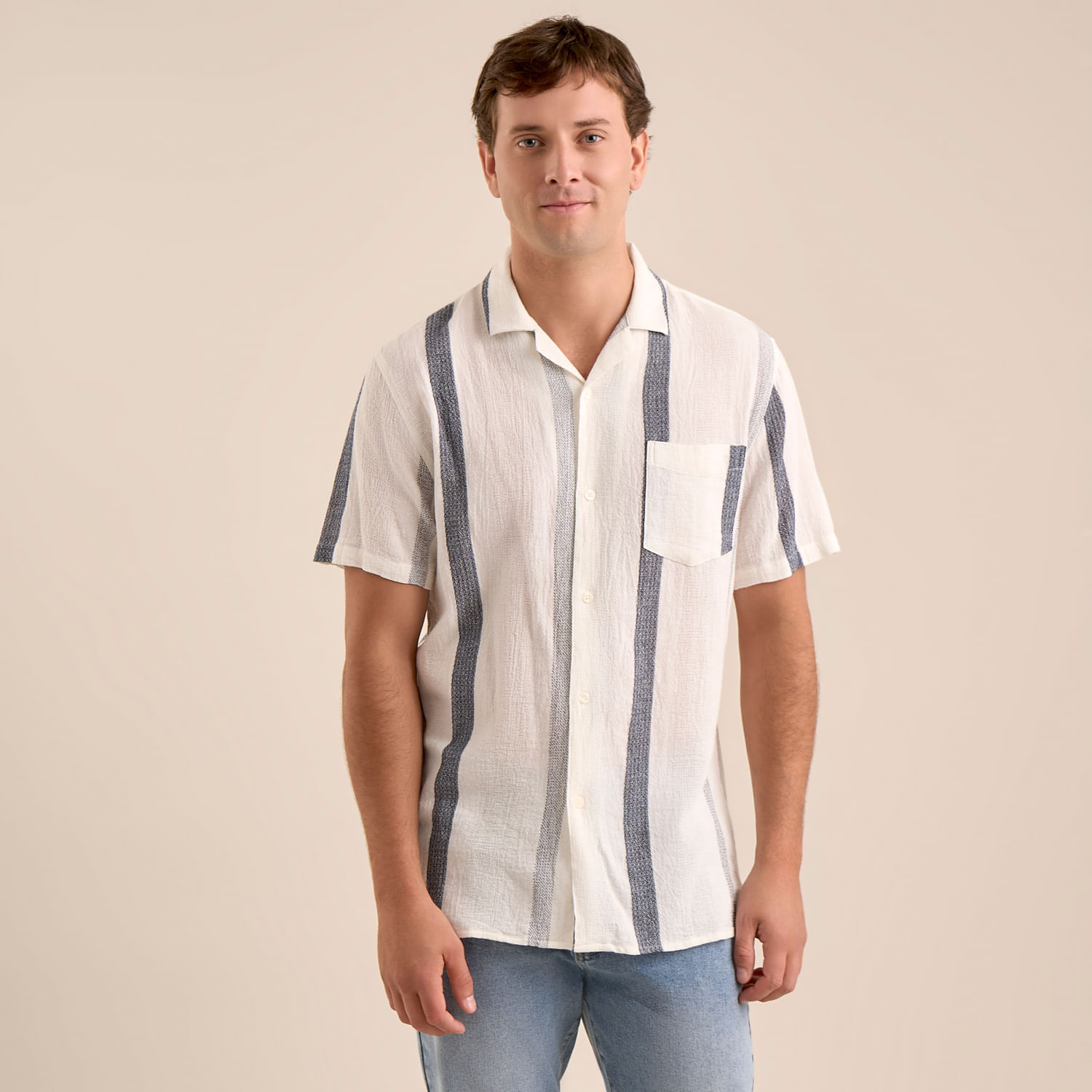 Camisa Hombre Amc Lino Text Raya