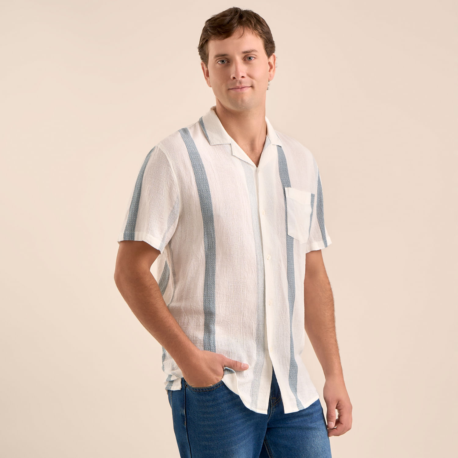 Camisa Hombre Amc Lino Text Raya