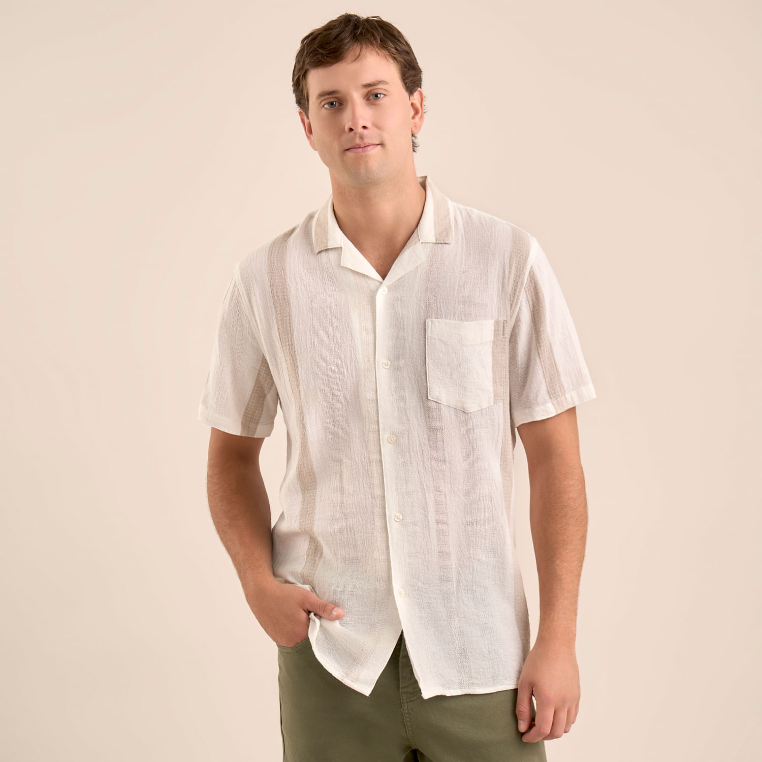 Camisa Hombre Amc Lino Text Raya