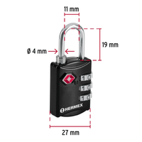 Candado maletero de combinación 27 mm seguridad tsa blíster Hermex