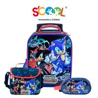SCOOL MAGIC SET MALETA GDE EVA 3D METALIC LONCHERA CARTUCHERA SONIC
