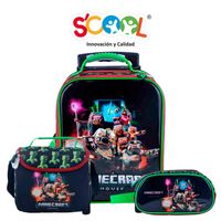 SCOOL MAGIC SET MALETA GDE EVA 3D METALIC LONCHERA CARTUCHERA MINECRAFT