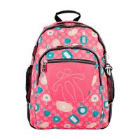Mochila Print Flores con 4 Bolsillos Delanteros y 2 Laterales Rosado