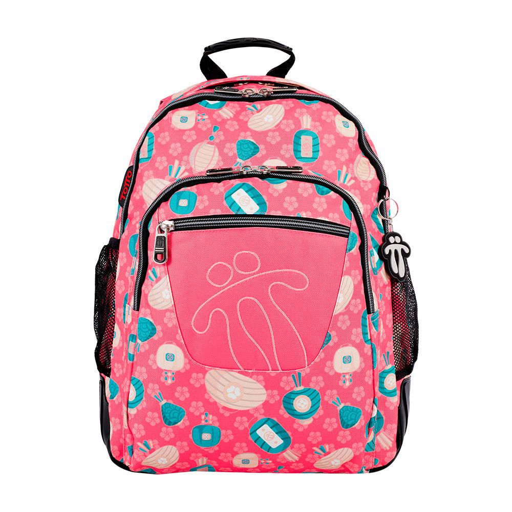 Mochila Print Flores con 4 Bolsillos Delanteros y 2 Laterales Rosado