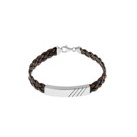 Pulsera Trenzado Plata 925 & Cuero Negro