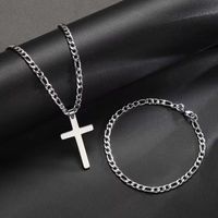 Set collar y pulsera para hombre cruz plateada acero inoxidable
