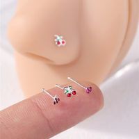 Set x 3 piercings nostril de palito recto para nariz en forma de cereza mariquita