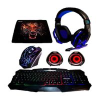 KIT GAMER 5 EN 1 HALION RACER TECLADO+MOUSE CLABLE+AUDIFONO Negro