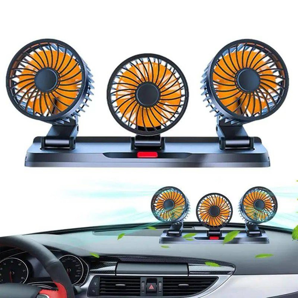 Ventilador para vehiculo 3 cabezas 12V 12W graduable giratorio 360