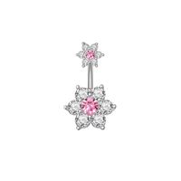 Piercing para ombligo flor doble plateada y rosada