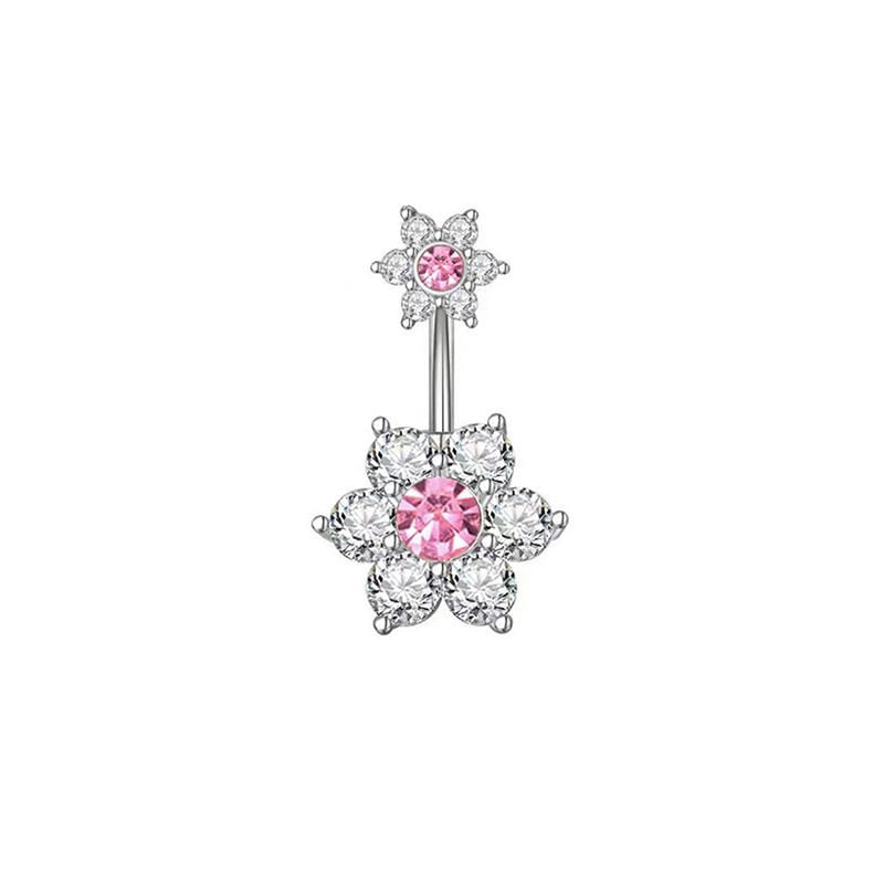 Piercing para ombligo flor doble plateada y rosada