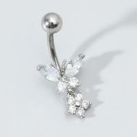 Piercing para ombligo mariposa y flor con brillos plateado