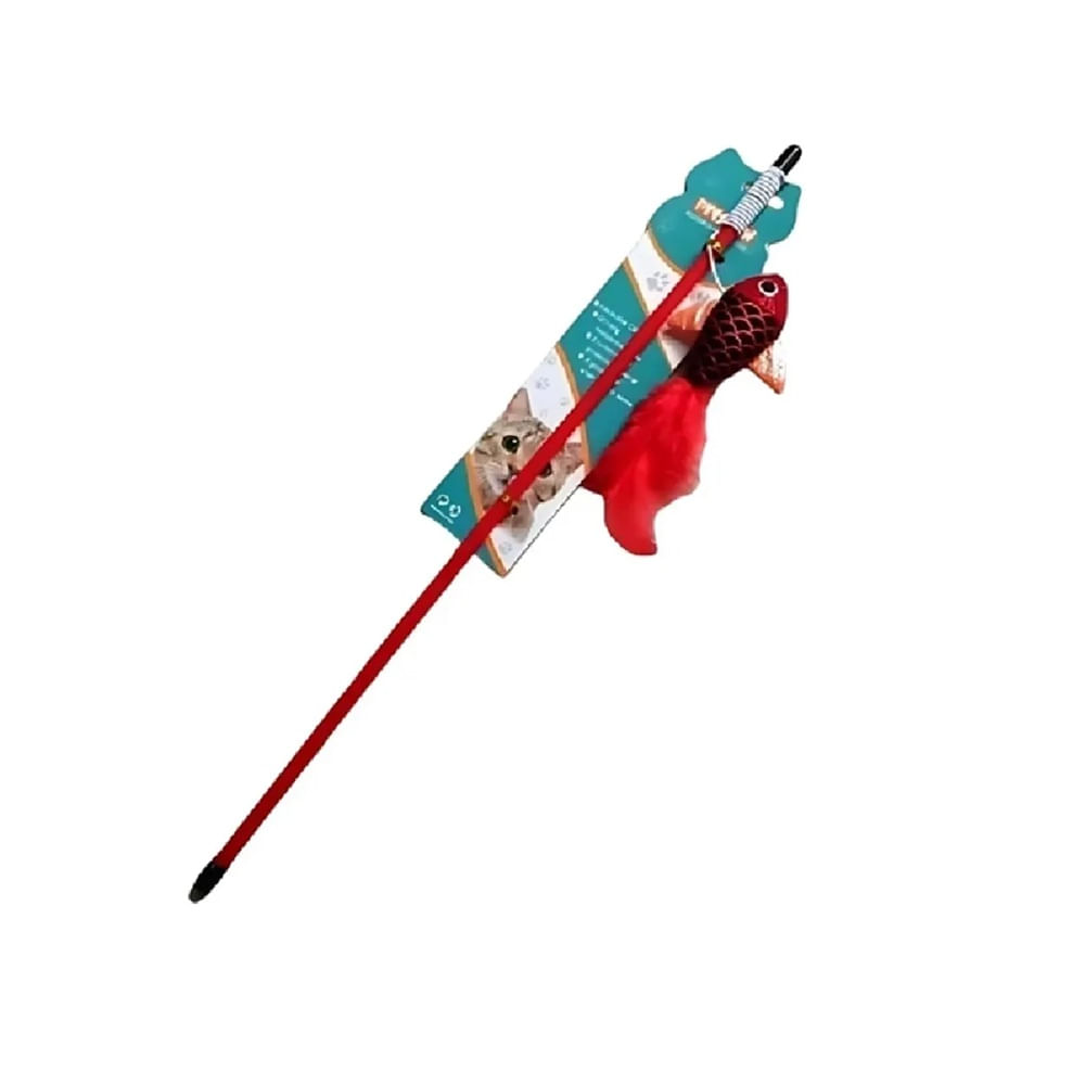 Juguete caña de pescar para gatos pescado rojo