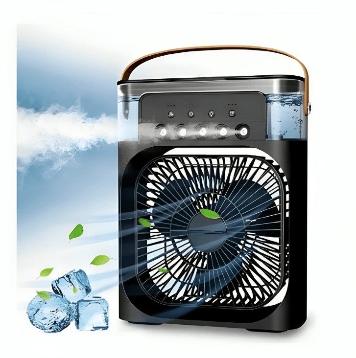 Mini Ventilador Humidificador Aromatizador Temporizador LED Portátil Black