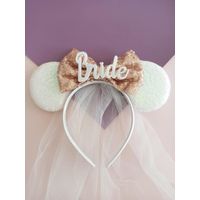 Vincha orejas con velo largo para novia despedida de soltera Bride lazo oro rosa con letras blancas