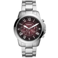 Reloj Fossil Grant FS5628 Cronómetro Acero Inoxidable Plateado Guinda