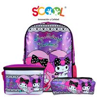 Set Mochila + Lonchera + Cartuchera Kombat Oficina 1 Bolsillo Pvc My Melody & Kuromi