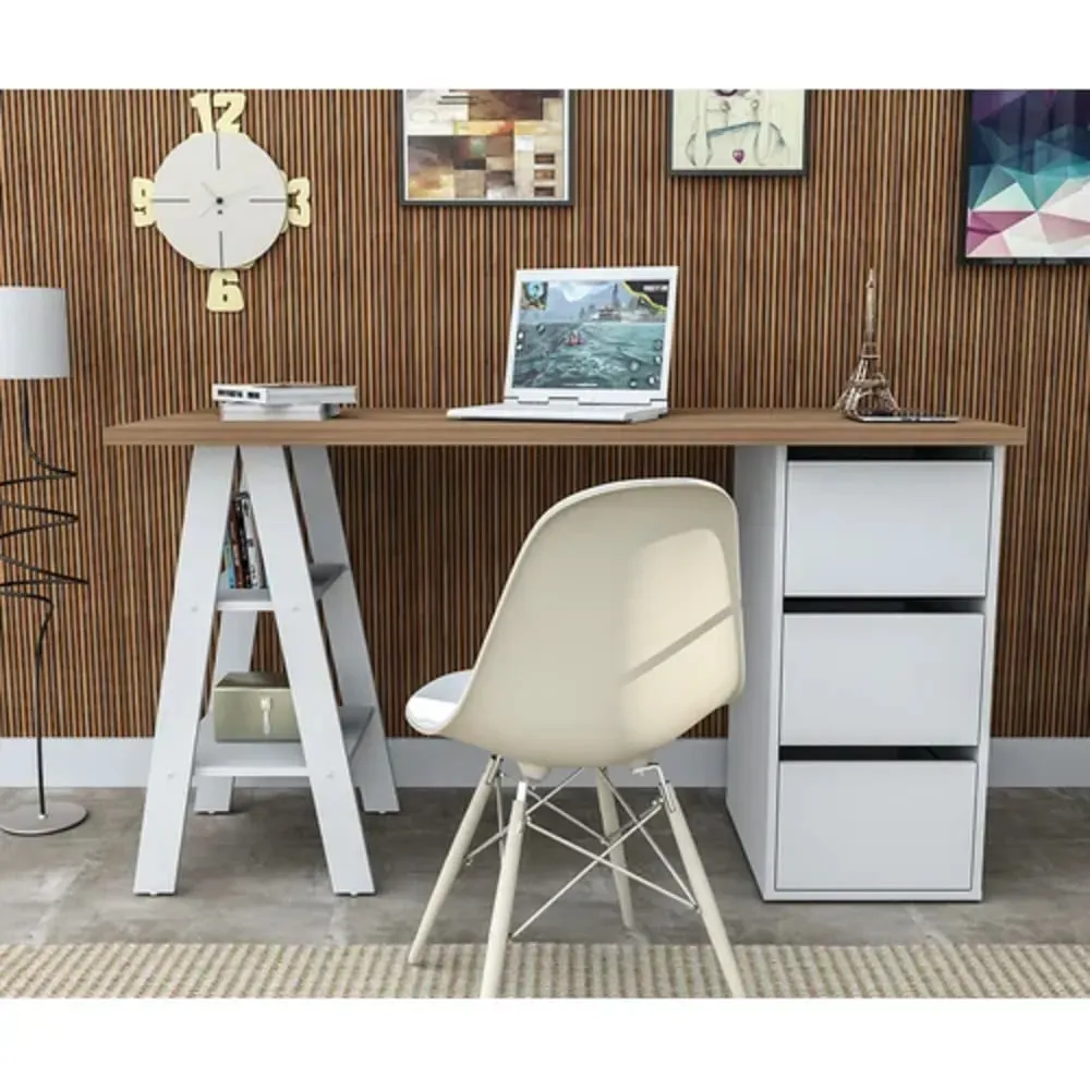 Escritorio Vintage Moderno Katia 135cm Blanco/Duna