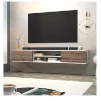 Mesa de TV Flotante 80"" Amauta TU MESITA Melamina 18mm 2 puertas Blanco/Marrón