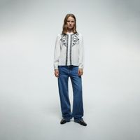 Blusa Mujer Sfera Pechera Bordada Blanco