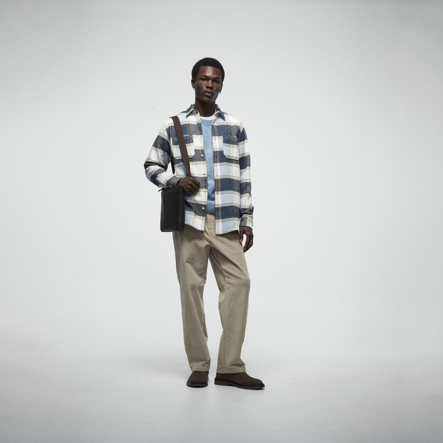 Camisa Hombre Sfera Sobrecamisa Cuadros Franela Azul