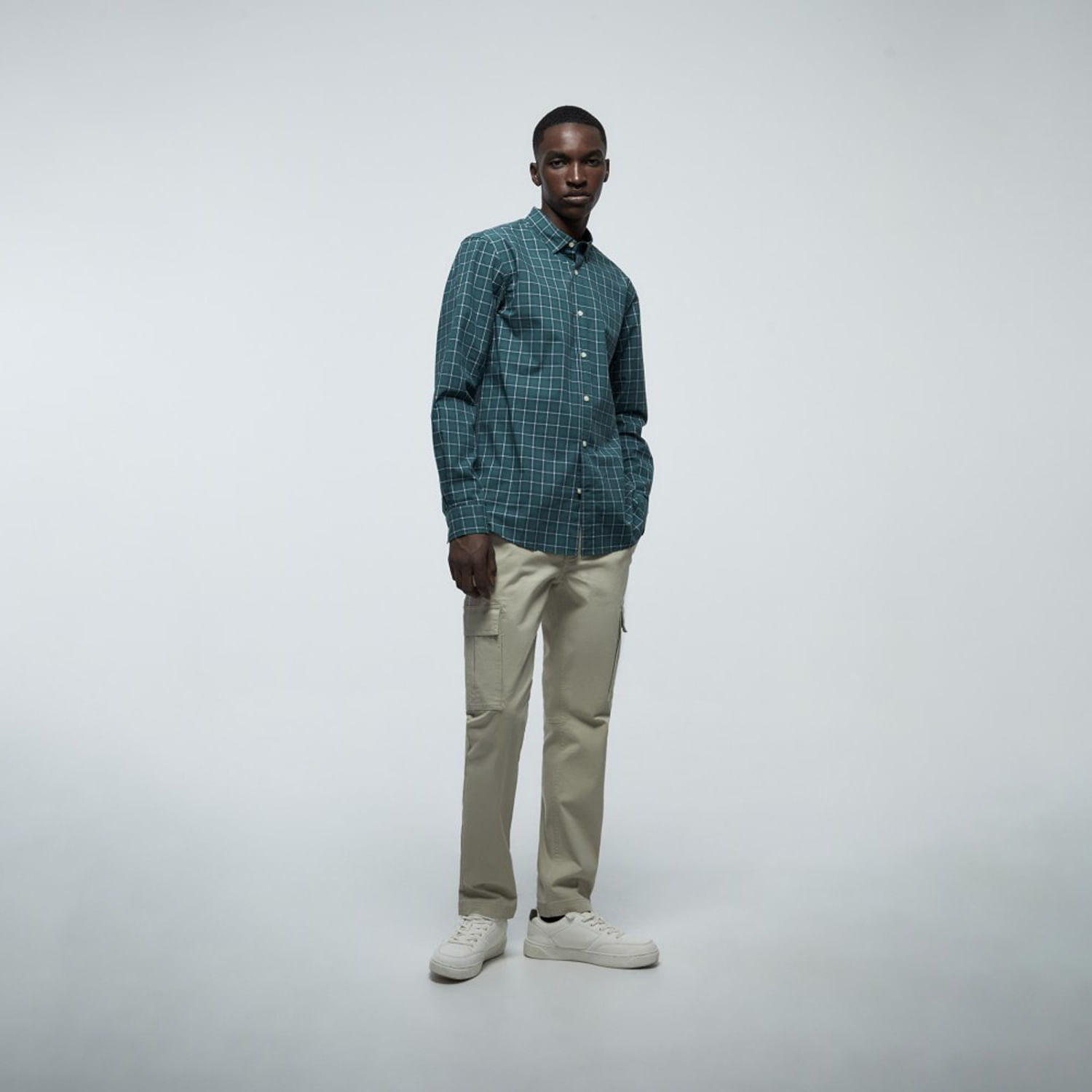 Camisa Hombre Sfera Popelín Cuadros Verde