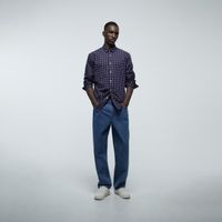 Camisa Hombre Sfera Popelín Cuadros Marino