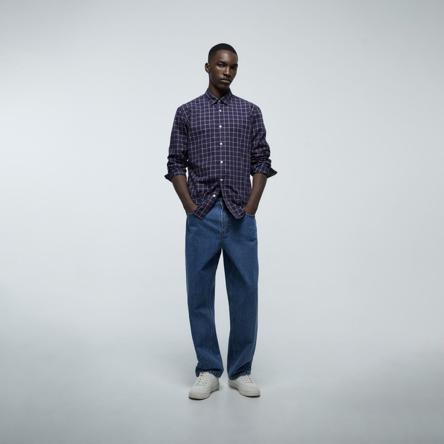 Camisa Hombre Sfera Popelín Cuadros Marino