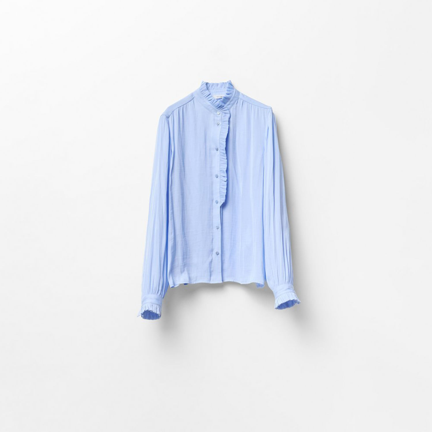 Blusa Mujer Sfera Volante Fruncido Azul Claro