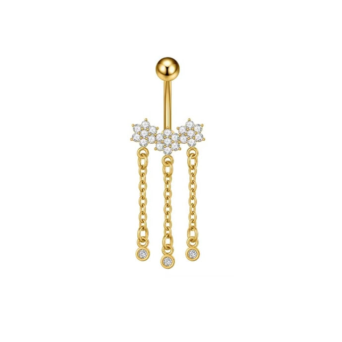 Piercing para ombligo flores con brillos dorado