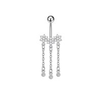 Piercing para ombligo flores con brillos plateado