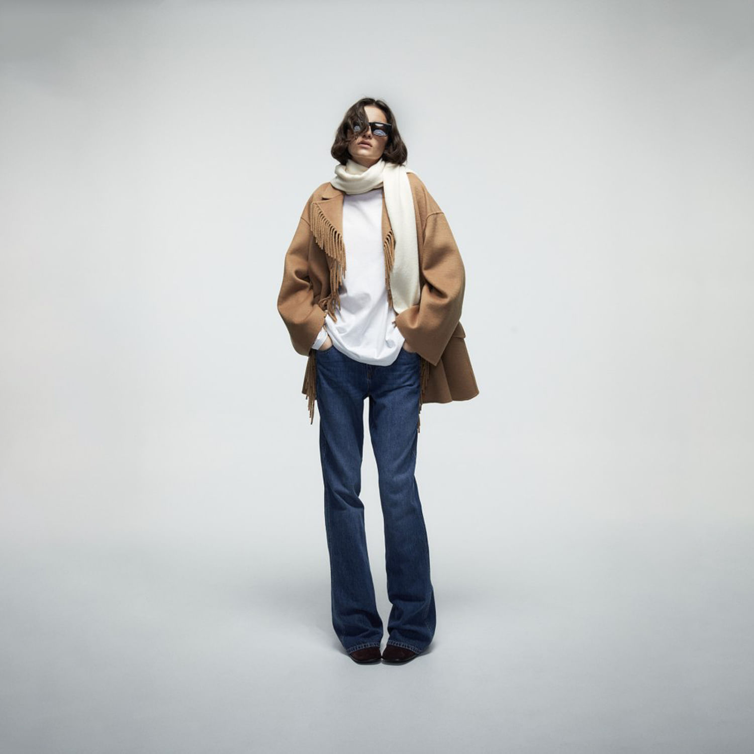 Abrigo Mujer Sfera Flecos Camel