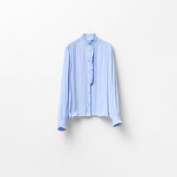 Blusa Mujer Sfera Volante Fruncido Azul Claro