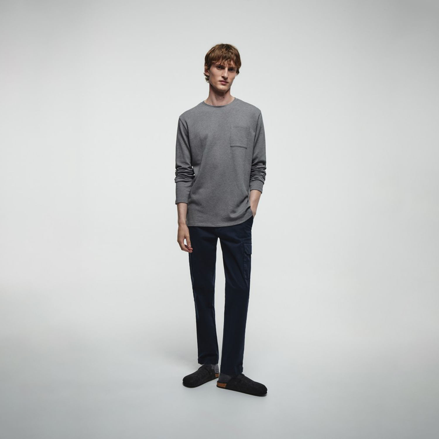 Polo Hombre Sfera Estructura Ml Gris Medio