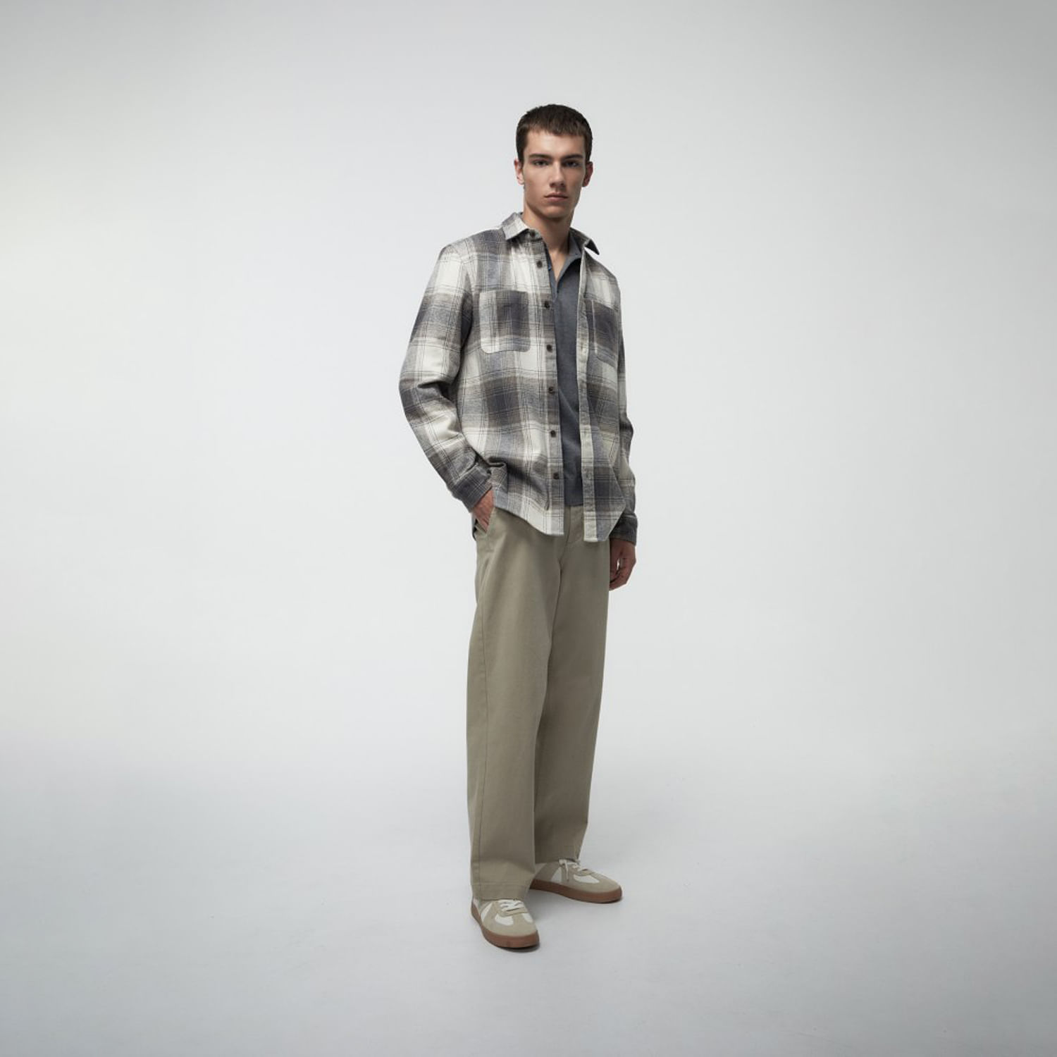 Camisa Hombre Sfera Sobrecamisa Cuadros Franela Antra Gris Medio