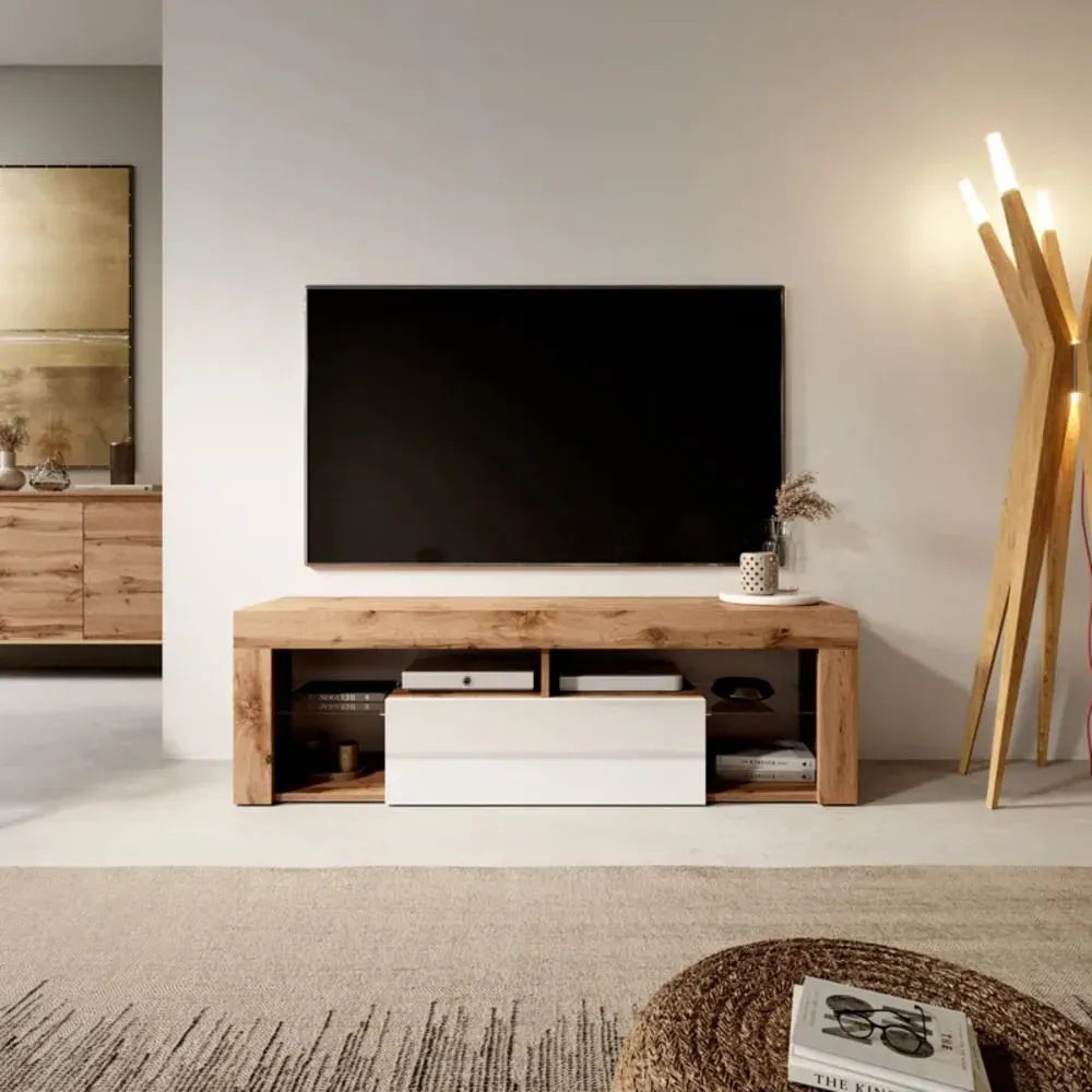 Mesa de TV Moderna Yibuti Marrón con Blanco 140cm