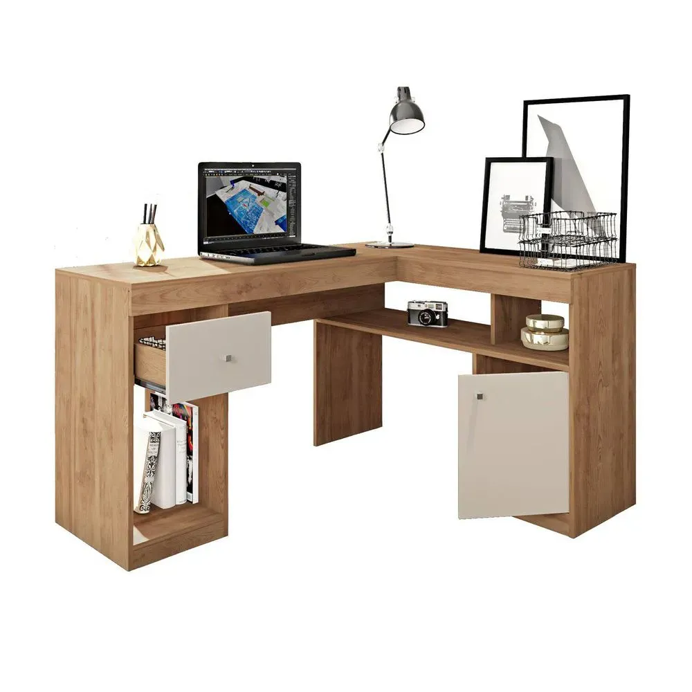 Escritorio Moderno Mikela Marrón/Blanco 2 Cajones