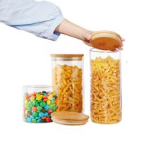 Set De 3 Frascos de Borosilicato Hermético Con Tapa De Bambú