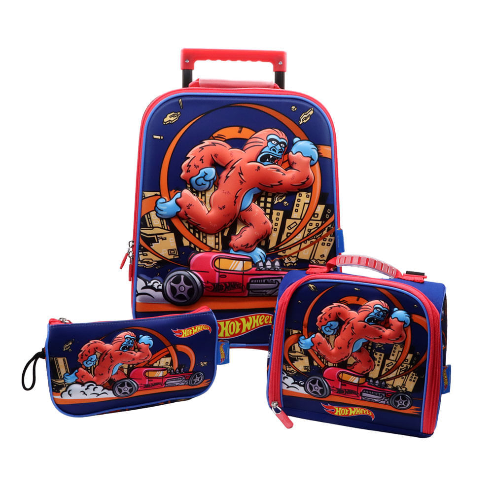Set Mochila De Ruedas + Lonchera + Cartuchera Hot Wheels