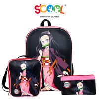 Set Mochila + Lonchera + Cartuchera Ranger Oficina 2 Bolsillos Eva 3D Demon Slayer
