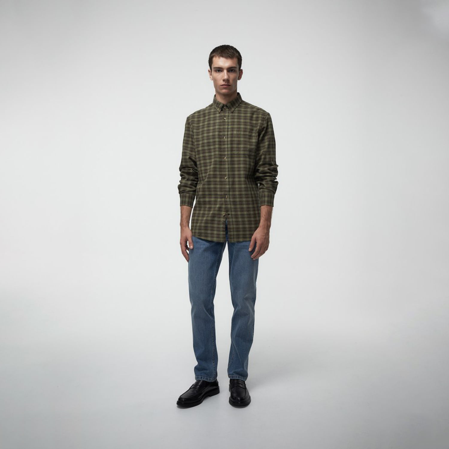 Camisa Hombre Sfera Franela Cuadros Kaki