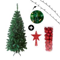 COMBO Set x 50 bolas 4cm rojas + Árbol navidad 210cm + Estrella para punta de árbol roja + Luces Arroz Blanco x100 luces