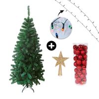 COMBO Set x 50 bolas 4cm rojas + Árbol navidad 210cm + Estrella para punta de árbol dorada + Luces Arroz Multicolor x100 luces