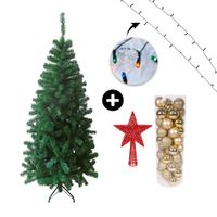 COMBO Set x 50 bolas 4cm doradas + Árbol navidad 210cm + Estrella para punta de árbol roja + Luces Arroz Multicolor x100 luces
