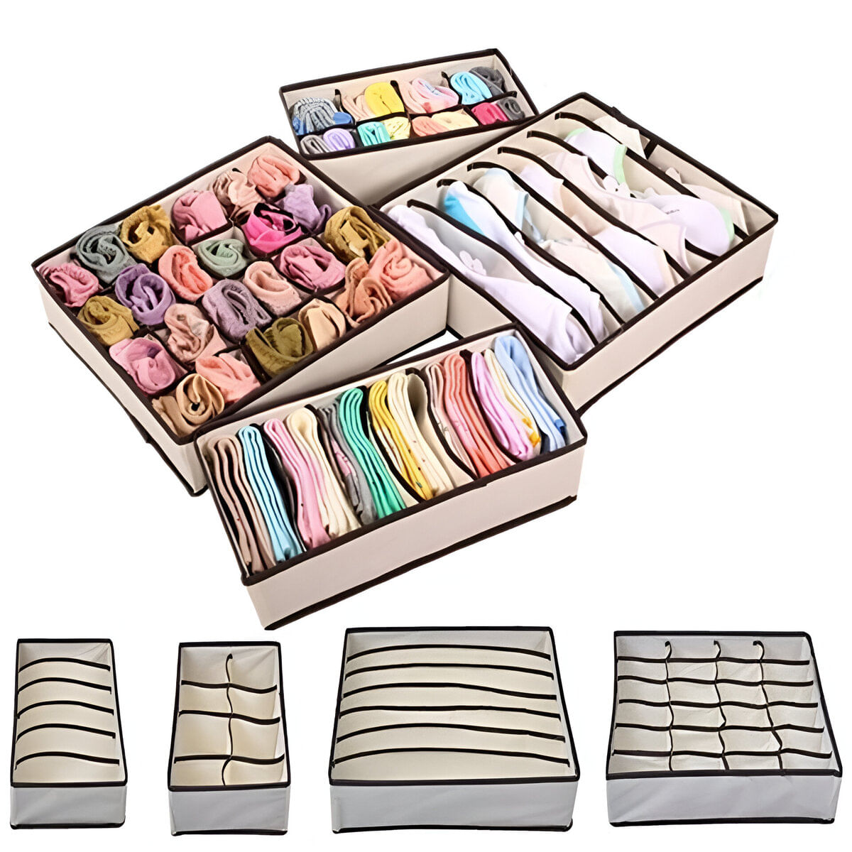 Set De 4 Organizadores De Ropa Interior Plegable Beige