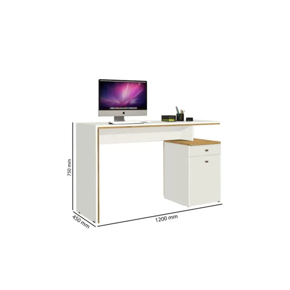 Escritorio Clásico Megan color Blanco/Duna 1 cajón 1 puerta TU MESITA