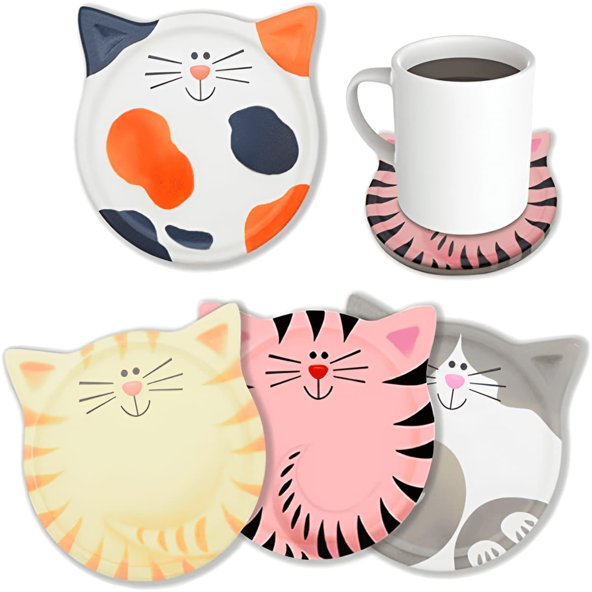 Set De Posavasos De Cerámica Con Diseños De Gatos