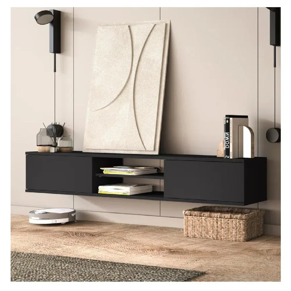 Mesa de TV Flotante 80"" Amauta TU MESITA Melamina 18mm 2 puertas Gris Oscuro