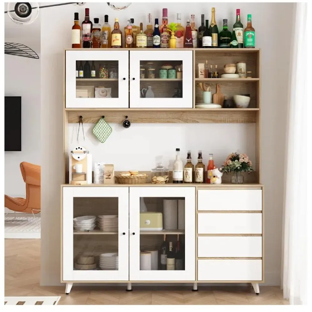 Alacena Moderna TU MESITA Maretto Melamina 18mm color Blanco/Marrón 4 puertas 4 cajones
